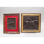 After PJ Mene, a bronze equestrian relief, cast as a racehorse with a jockey up,