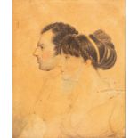 Regency School/Miniature Portrait of a Gentleman with his Wife/both facing right/pencil and