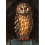 Lucien Mathelin (1905-1981)/Owl Perched on a Fence/signed/oil on canvas,