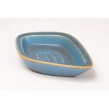Gunnar Nyland for Rorstrand (1904-1997) a pottery bowl of lozenge shape, blue glaze, marked to base,