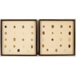 Two square glazed frames, each containing nineteen intaglios, some plaster, various shapes,