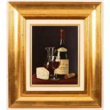 Peter Kotka (born 1951)/Still Life/Rioja a wine jug and cheese/still life/signed lower right/oil on