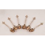 A set of six Victorian thistle top silver coffee spoons, John Round & Son, Sheffield 1891,