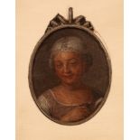 17th/18th Century School/Portrait Miniature of a Lady/wearing a white bonnet/oval/pencil and wash,