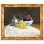 Peter Kotka (born 1951)/Still Life/silver and grapes with Chinese bowl/signed lower right/oil on