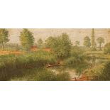 English School, early 20th Century/A Punt on a Pond/with trees beyond/oil on board, 20.5cm x 40.