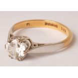 A contemporary synthetic moissanite and 18ct gold solitaire ring,
