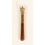 A turned wooden and brass mounted tipstaff or truncheon,
