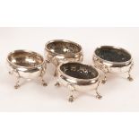 A set of four Victorian oval silver salts, Dobson & Sons, London 1879, each on four squat hoof feet,