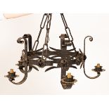 A cast iron five-branch ceiling light relief decorated with flowers,