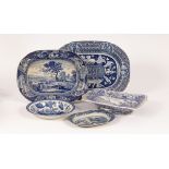 A group of English blue and white pearlware, comprising a Wedgwood Waterlily pattern soup plate,