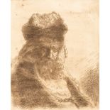 After Rembrandt van Rijn (1606-1669)/Old Bearded Man/wearing a high fur cap/etching, 20.