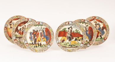 A set of six Dutch decorated creamware plates, late 18th Century,