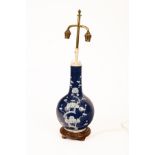 A Chinese blue and white vase lamp, 20th Century, raised on a short foot,