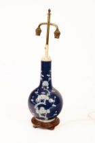 A Chinese blue and white vase lamp, 20th Century, raised on a short foot,