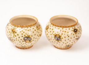 Two Cantagalli majolica globular vases, with scattered sprigs, late 19th Century, cockerel marks,