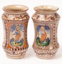 A pair of maiolica albarelli in the 17th Century style,