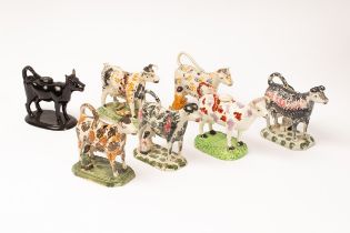 Six Staffordshire pearlware cow creamers, early 19th Century,