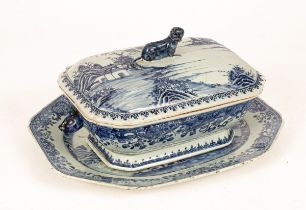 A Chinese export blue and white tureen and cover, Qianlong Period,