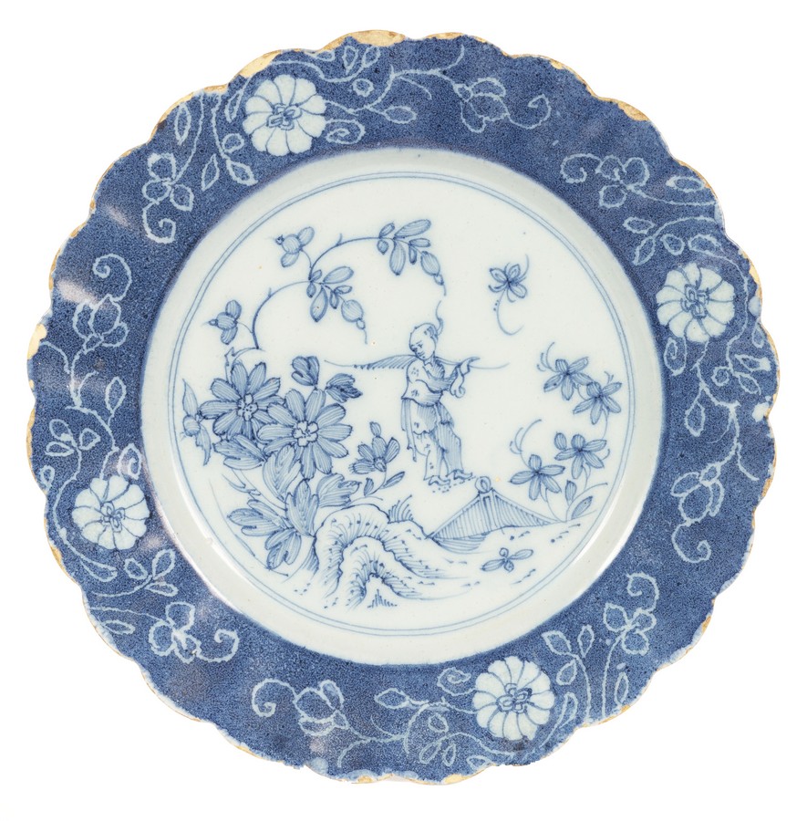 A pair of English Delftware blue and white powder ground plates, circa 1760, - Image 2 of 3