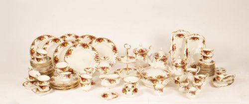 Royal Albert 'Old Country Rose' pattern china to include three teapots and covers in two sizes,