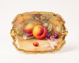 A Royal Worcester oblong dish painted by Price with peaches and cherries,