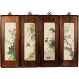 A set of four late 19th Century Chinese famille rose porcelain panels, Qing dynasty,