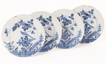 Four English Delftware blue and white plates, circa 1760,