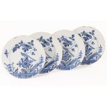 Four English Delftware blue and white plates, circa 1760,