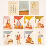 A series of eight gouache illustrations of Indian figures on transparent sheets, undated,