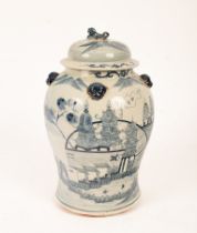 A blue and white ginger jar and cover, 19th Century, of baluster form,