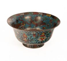 A Chinese cloisonné bowl, 18th Century, decorated to interior with fish and dragons,