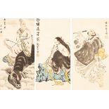 Three framed Chinese traditional ink paintings, 1990's,