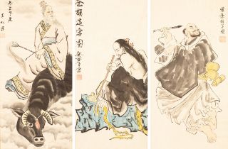 Three framed Chinese traditional ink paintings, 1990's,