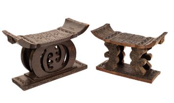 Two Chinese carved wooden stools, one 37.