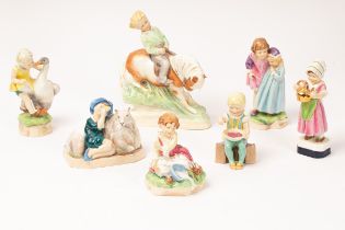 A group of seven Royal Worcester Nursery Rhyme figures by Freda Doughty, 'Polly put the Kettle On',