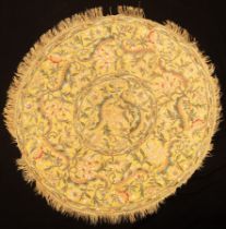 An Ottoman circular silk and metal thread embroidered table cloth, 19th Century,