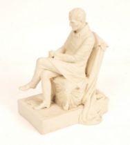 A Samuel Alcock parian figure of the Duke of Wellington, seated on a chair, 27cm high,