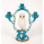 A Minton porcelain three-light candlestick, circa 1860,