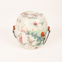 A Chinese famille rose porcelain wine warmer, 20th Century, of a drum form,