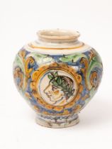 An Italian polychrome maiolica globular vase, 19th Century, in the style of Caltagirone,