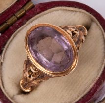 A 19th Century Continental yellow gold and amethyst ring
