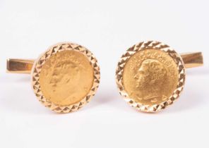 A pair of Pahlavi gold coins cufflinks