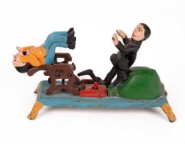 A novelty cast iron mechanical money box