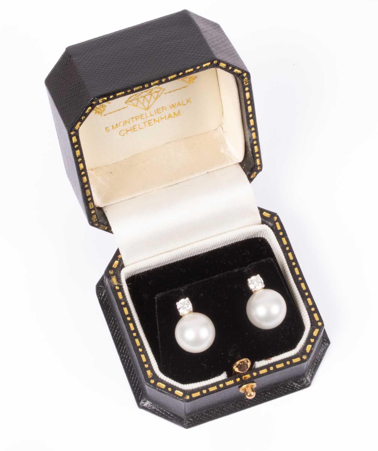 A pair of 18ct white gold, diamond and cultured pearl stud earrings