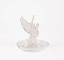 A Lalique frosted glass dove pin dish