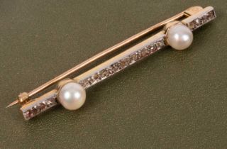 A Victorian diamond and pearl bar brooch