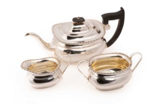 A three-piece silver tea set