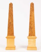 David Linley (born 1961) a pair of sycamore and walnut obelisk table ornaments