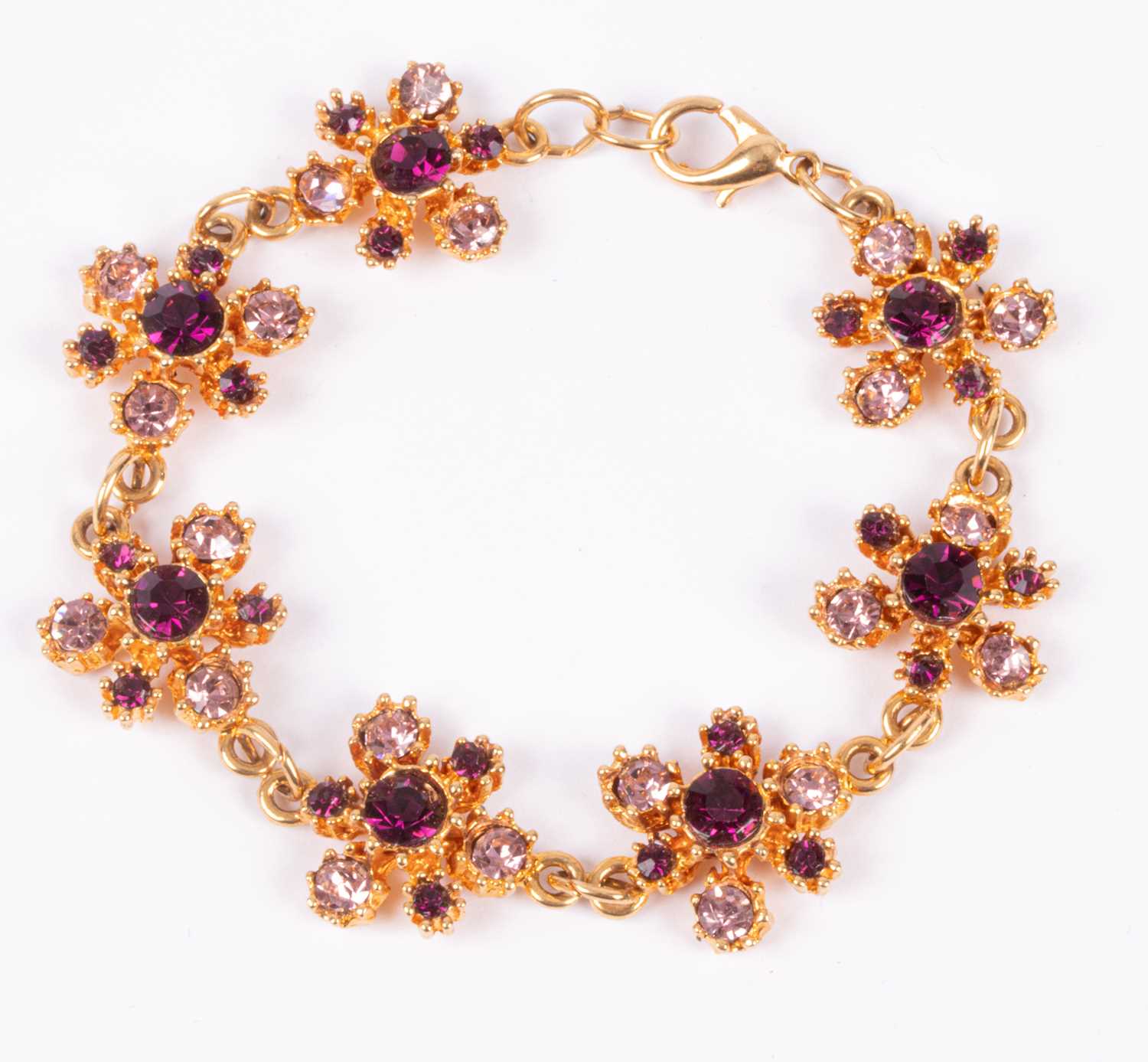 A costume jewellery yellow metal and amethyst coloured stone mounted bracelet - Image 2 of 3